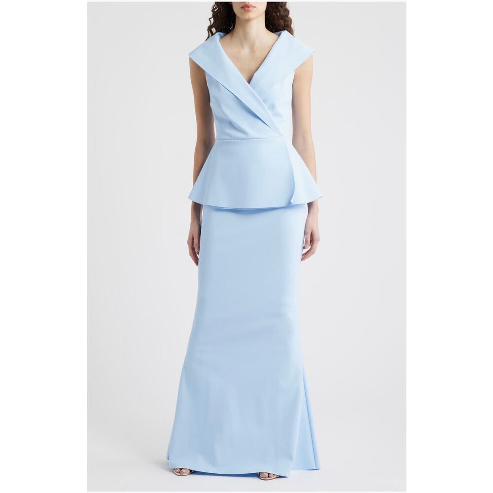Chiara Boni La Petite Robe Moxelle Portrait Collar Gown blue size 12 (NWOT)